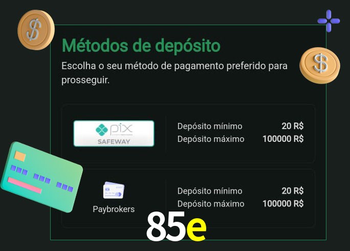 O cassino 85e oferece uma grande variedade de métodos de pagamento